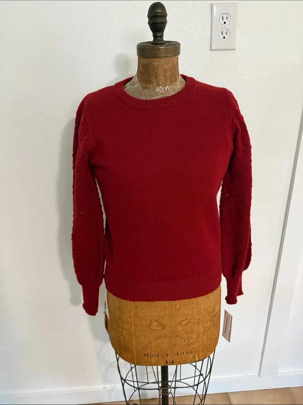 NWT Nanette Lepore Red Pointelle Balloon-Sleeve Sweater - Sizes S & L